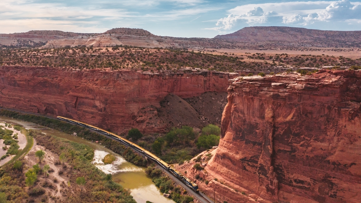 Image of train going through Ruby Canyon