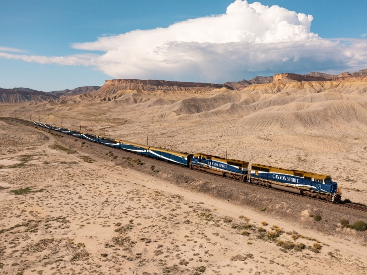 Image of Canyon Spirit train in a desert