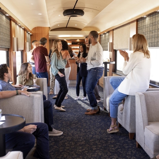 Guests enjoying the lounge car
