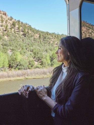 Woman in outdoor viewing platform